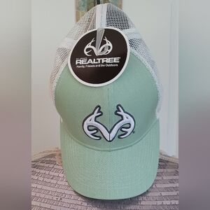 NWT REALTREE HEADWEAR SNAPBACK TRUCKER HAT 3D ANTLER OSFM CELADON GREEN SLUB